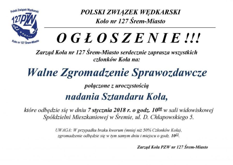 Polski Związek Wędkarski Koło nr 127 Śrem-Miasto będzie miał swój Sztandar [ZAPROSZENIE]